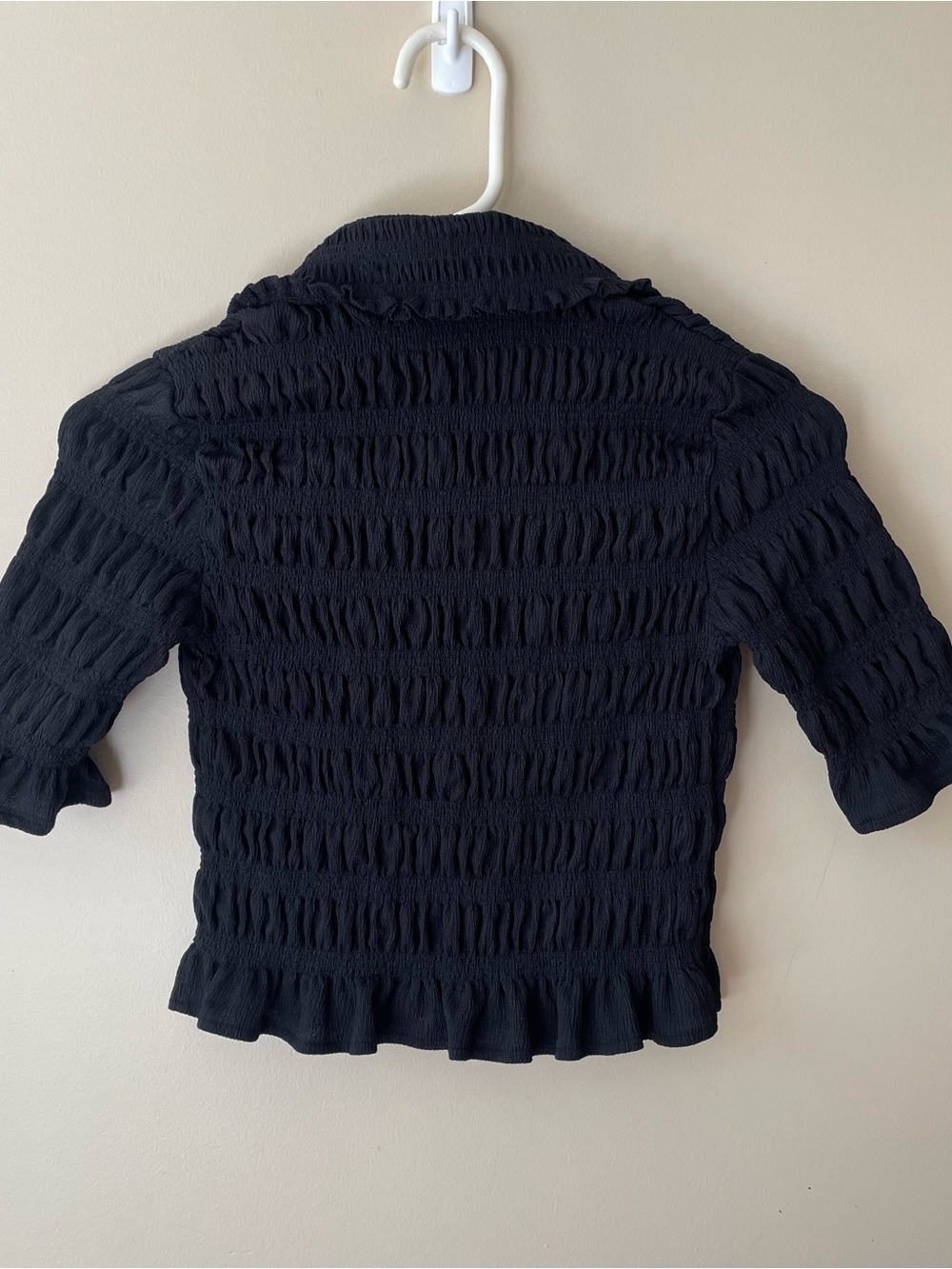 Anthropologie Maeve Smocked Button-Front Top – Black. - Picture 3 of 6